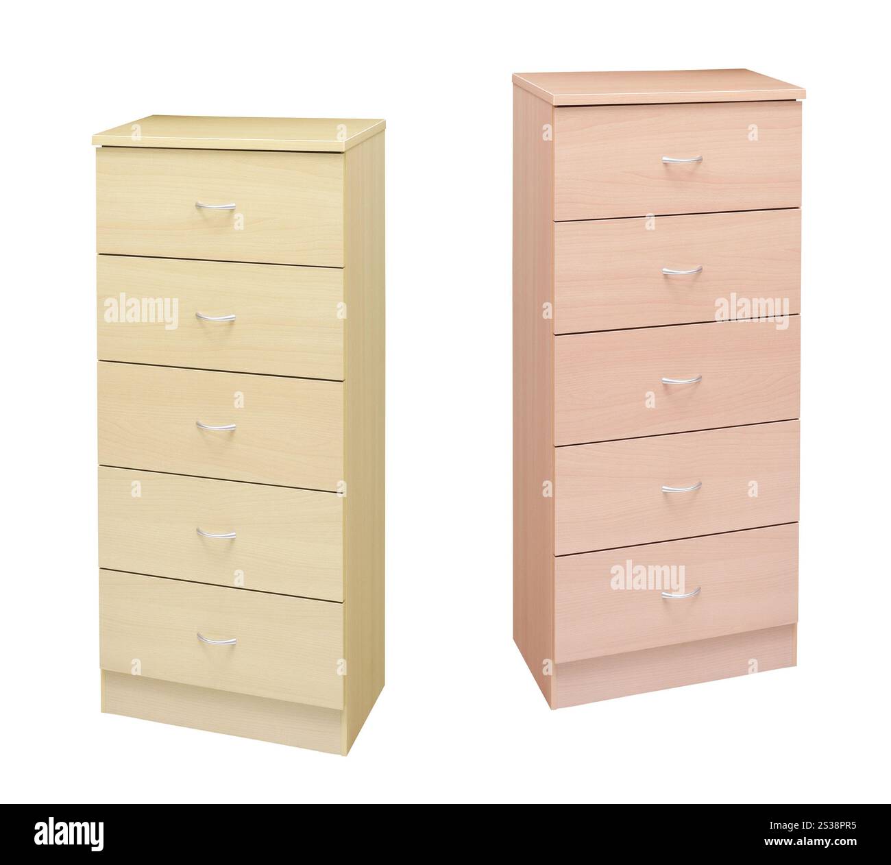 Tiroirs de cuisine en bois isolés sur fond blanc. Tiroirs de cuisine en bois Banque D'Images