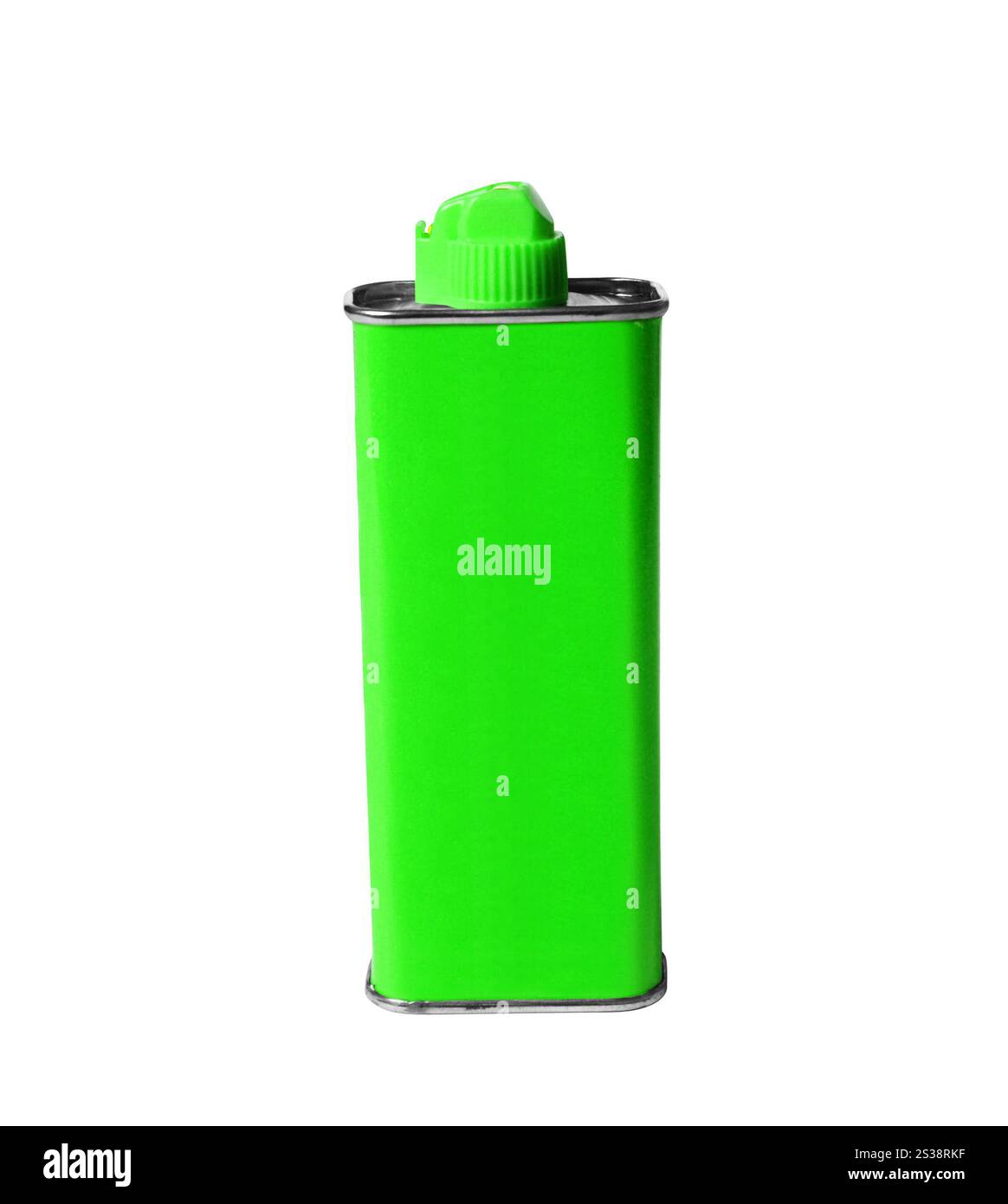 Pack de fluide de briquet vert isolé sur fond blanc. Pack de liquide pour allume-cigare vert Banque D'Images