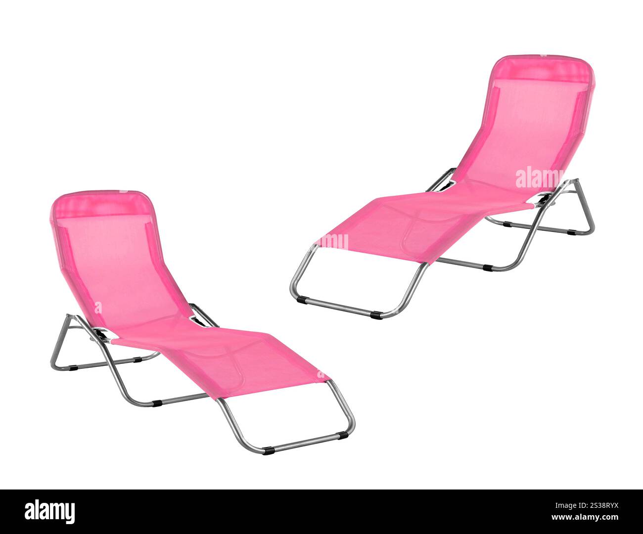 transats roses isolés sur fond blanc. transats roses Banque D'Images