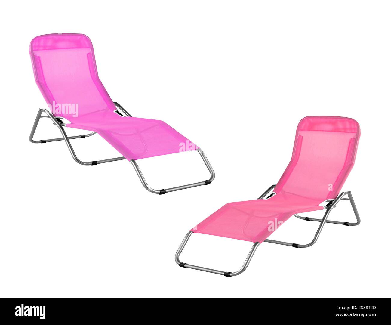 transats roses et rouges isolés sur fond blanc. transats roses et rouges Banque D'Images