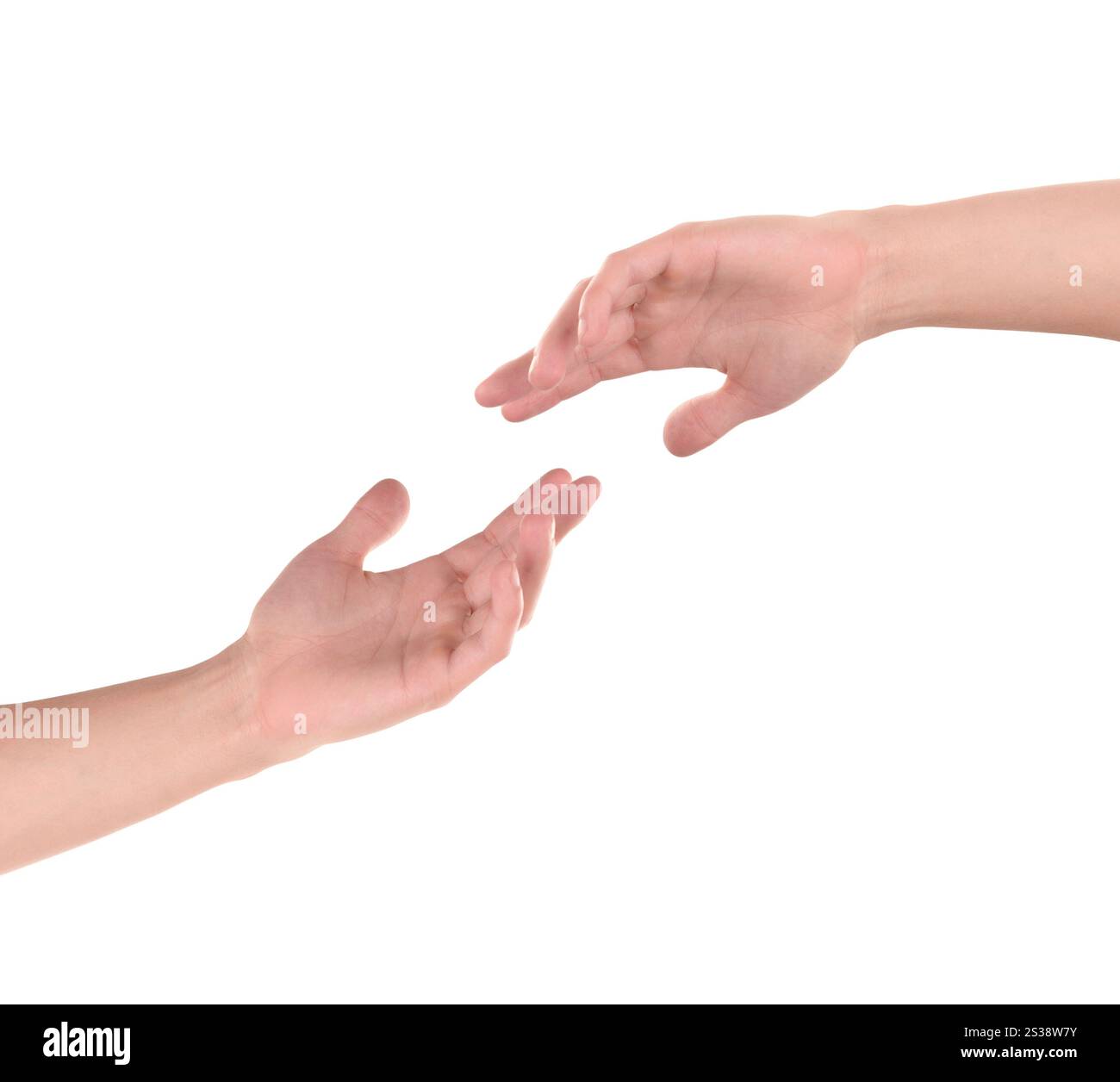 Deux mains, rester en sécurité. isolé sur fond blanc Banque D'Images