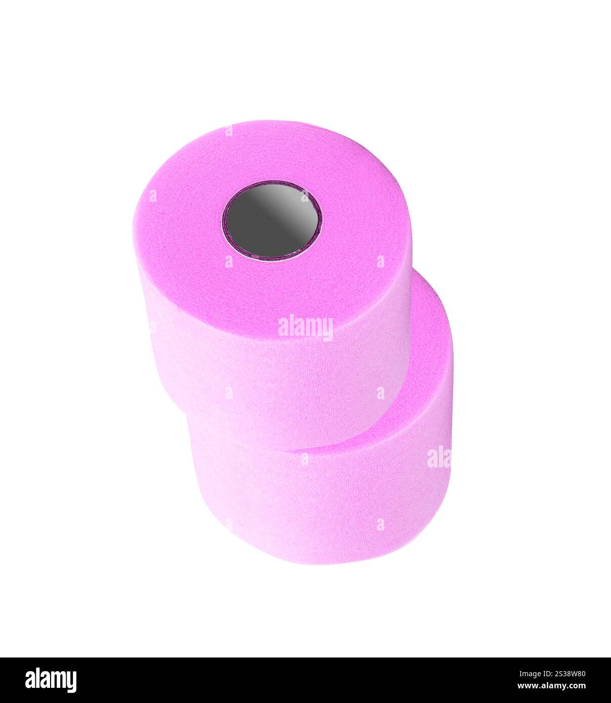 Rouleaux de papier toilette rose isolés sur blanc Banque D'Images