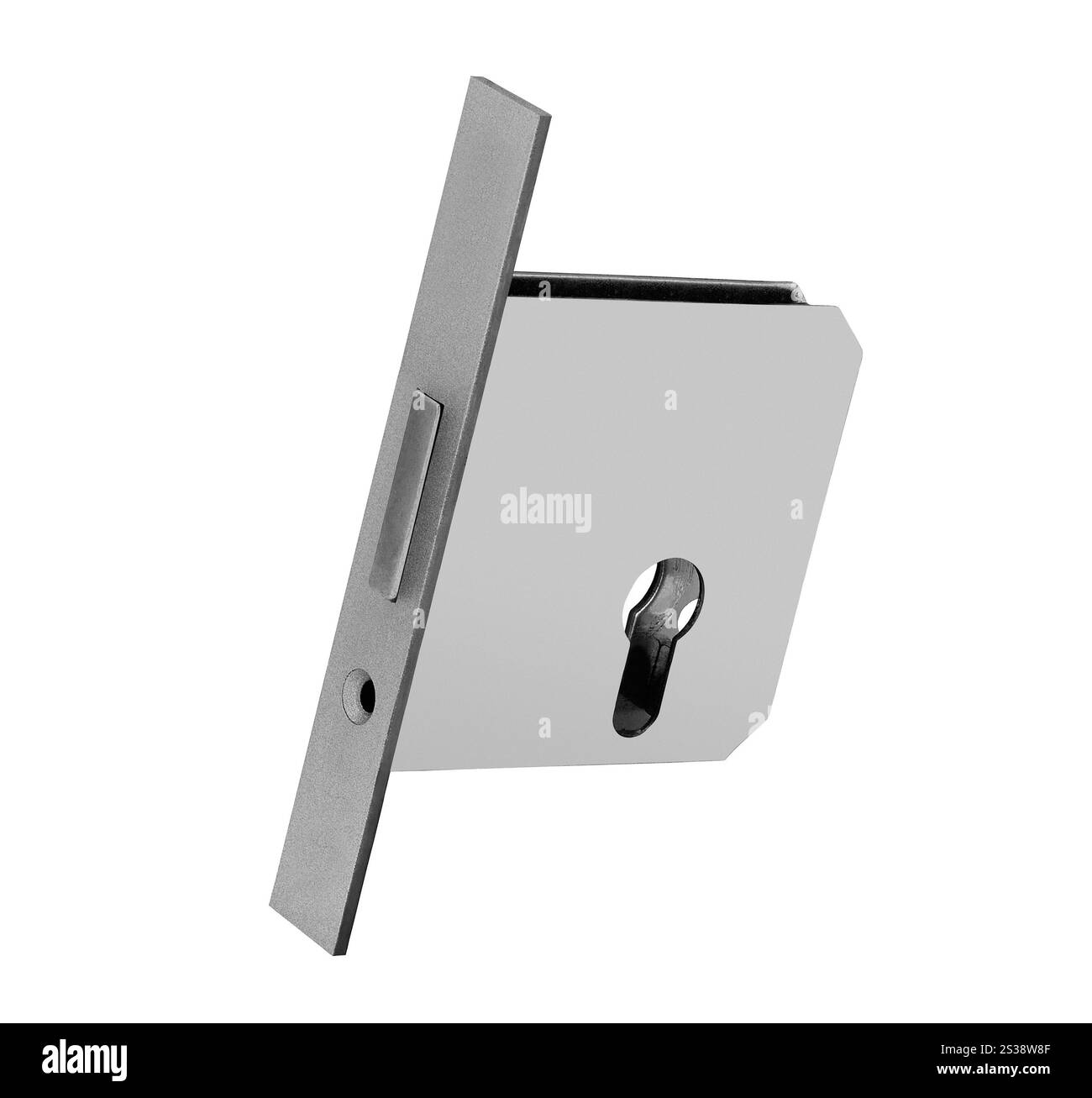 serrure à mortaiser conventionnelle pour porte isolée sur fond blanc. serrure encastrée conventionnelle pour porte isolée Banque D'Images