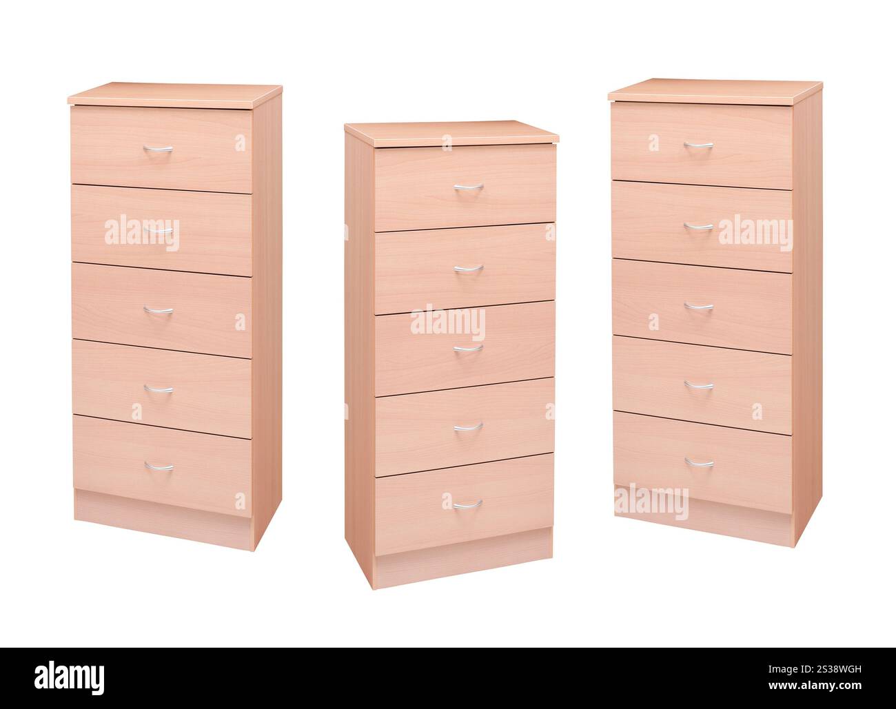Tiroirs de cuisine en bois isolés sur fond blanc Banque D'Images