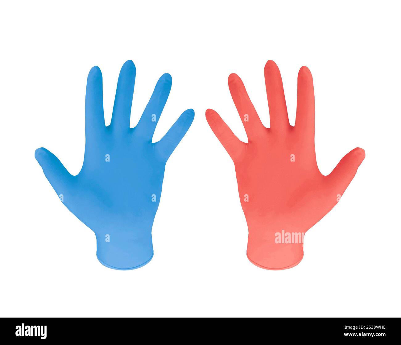 Gants en caoutchouc bleu et rouge sur fond blanc. Gants en caoutchouc bleu et rouge Banque D'Images
