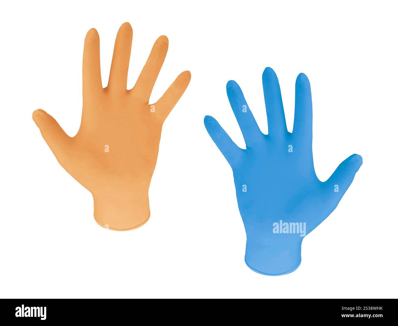 Gants en caoutchouc bleu et jaune sur fond blanc. Gants en caoutchouc bleu et jaune Banque D'Images