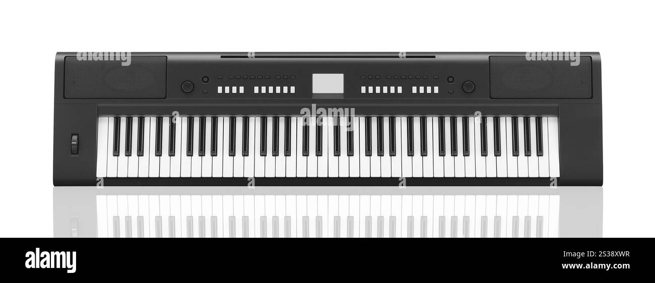 Synthétiseur gris foncé isolé sur fond blanc. Synthétiseur gris foncé isolé Banque D'Images