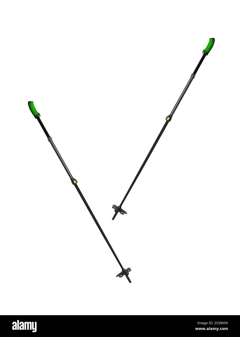 Bâtons de ski et de randonnée avec de grandes tasses à neige isolés Banque D'Images