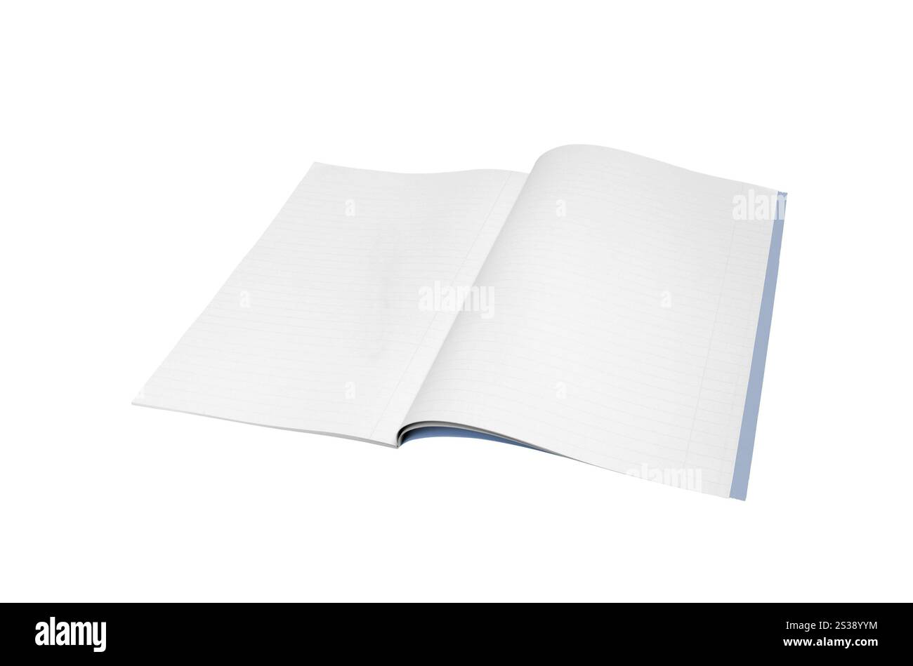 Image haute résolution d'un bloc-notes propre et ouvert avec des lignes de grille sur un fond blanc pur. Ouvrez le carnet vierge isolé sur blanc Banque D'Images