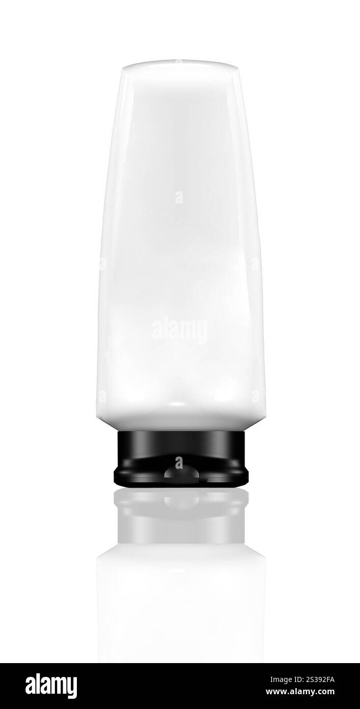 Bouteille de shampooing blanc avec bouchon vert isolé sur fond blanc. Bouteille de shampooing blanche avec bouchon vert Banque D'Images