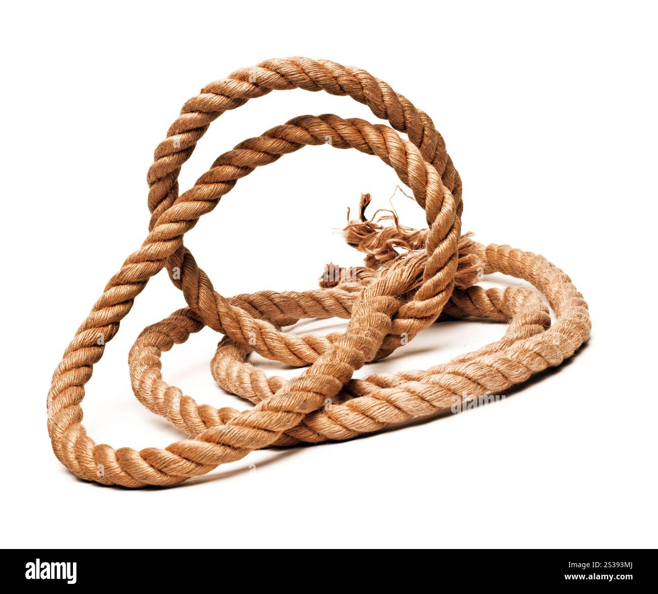 corde de navire et noeud isolé sur fond blanc. corde de bateau et noeud isolé sur blanc Banque D'Images