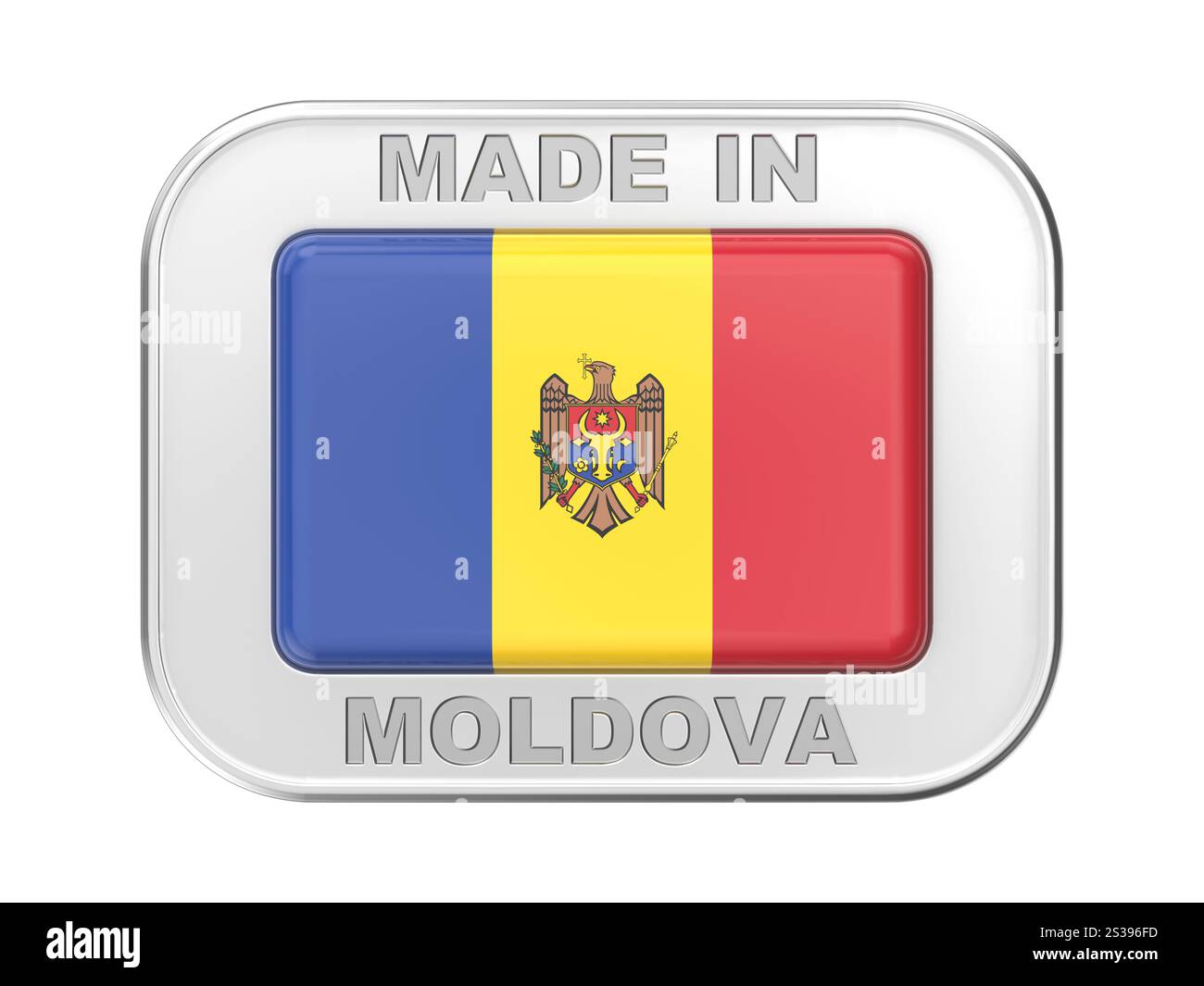 Fabriqué en Moldavie, badge en argent avec le drapeau national de la République de Moldavie Banque D'Images
