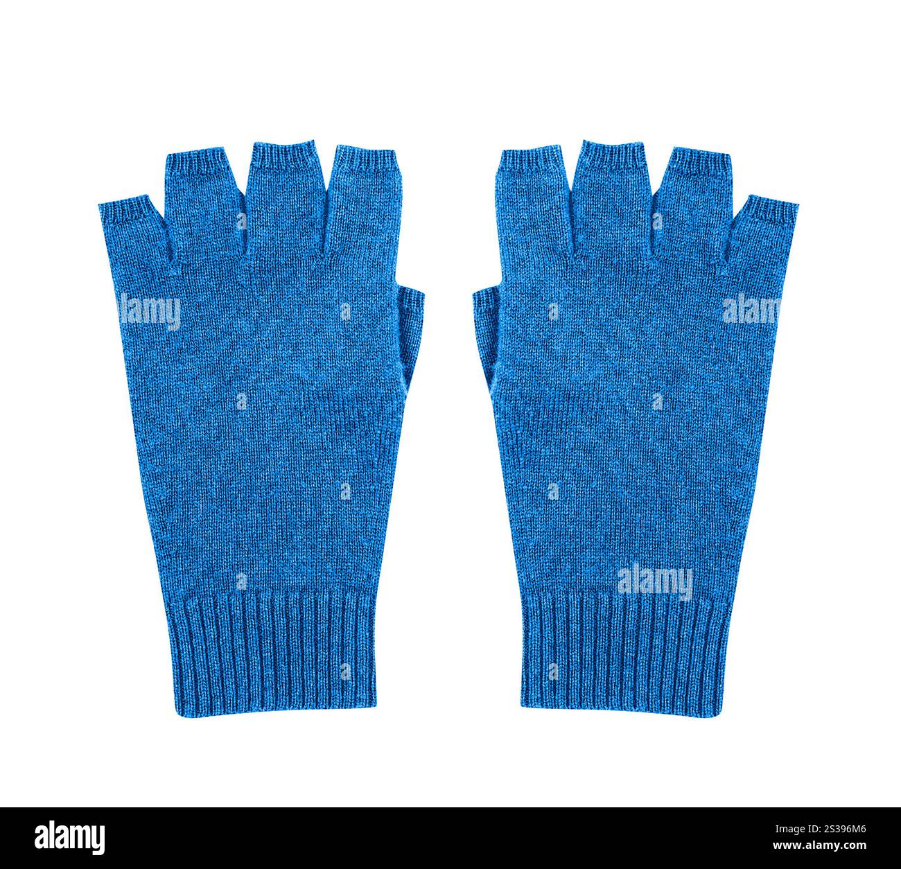 Gants d'hiver tricotés en laine bleu marine isolés Banque D'Images