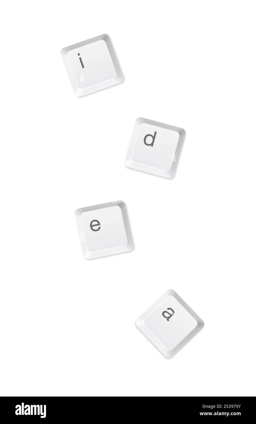 Boutons d'ordinateur dans l'idée de mot d'écriture isolé sur fond blanc. Boutons d'ordinateur dans l'idée d'écrire mot Banque D'Images