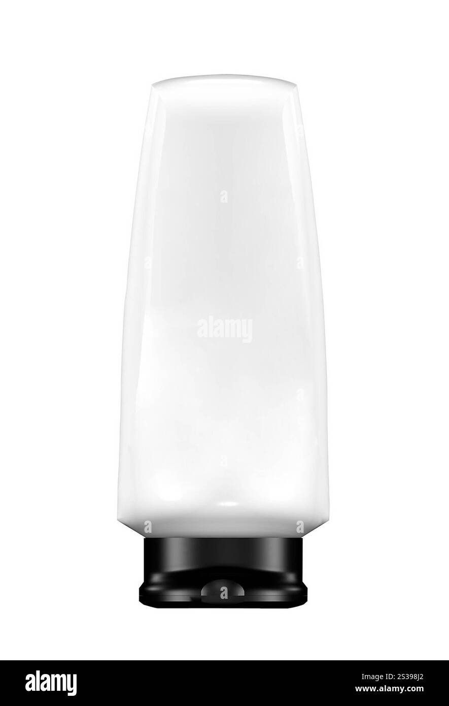 Bouteille de shampooing blanc avec bouchon vert isolé sur fond blanc. Bouteille de shampooing blanche avec bouchon vert Banque D'Images