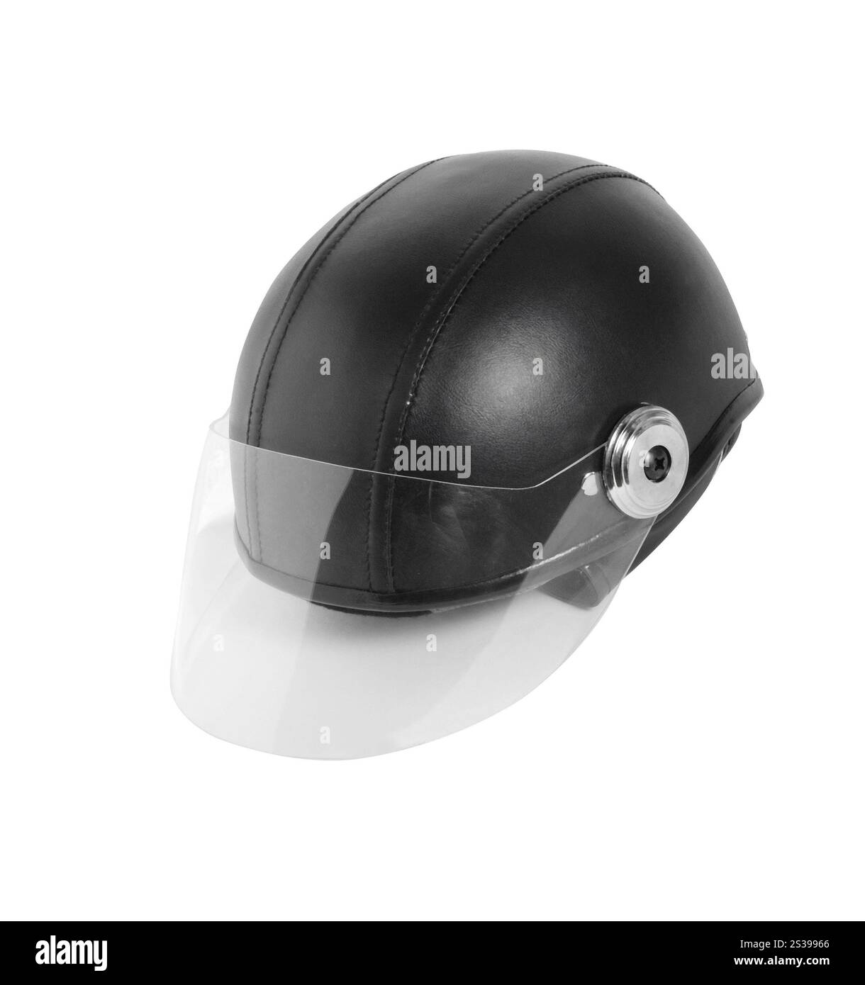 casque de police noir isolé sur fond blanc. casque de police noir Banque D'Images