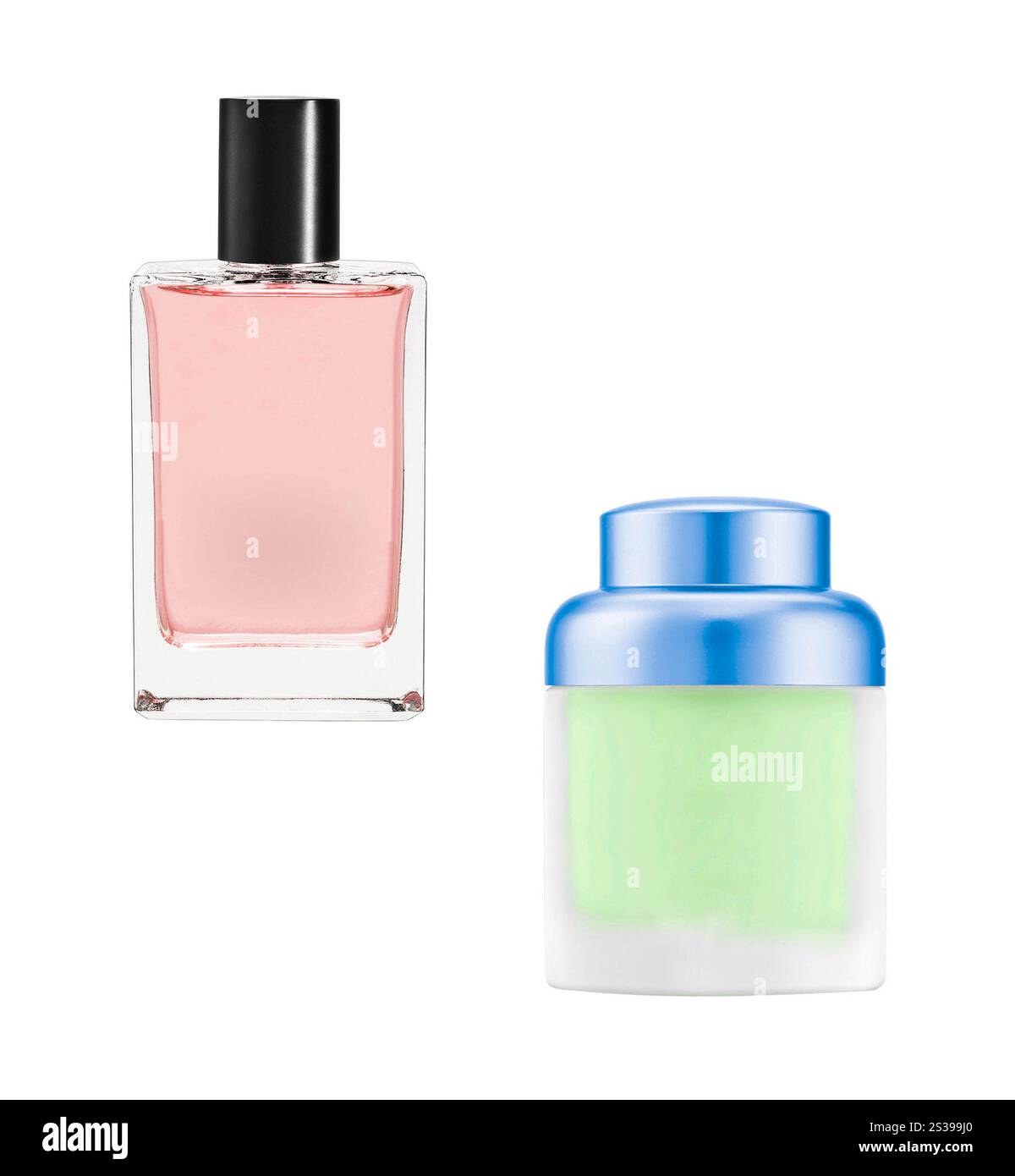 Bouteilles de parfum isolées sur fond blanc. Flacons de parfum isolés Banque D'Images