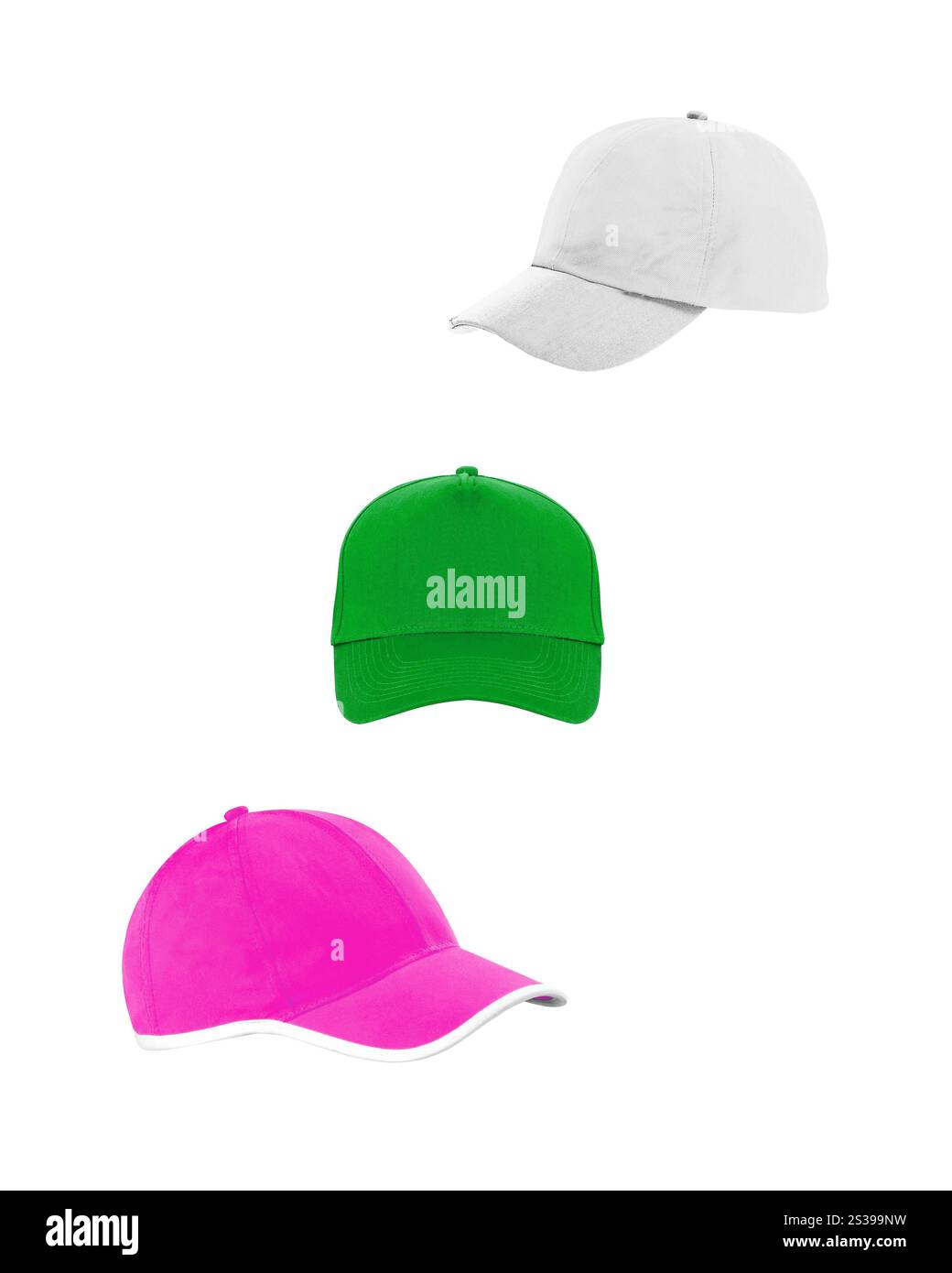 trois casquettes de baseball isolées sur fond blanc. trois casquettes de baseball Banque D'Images