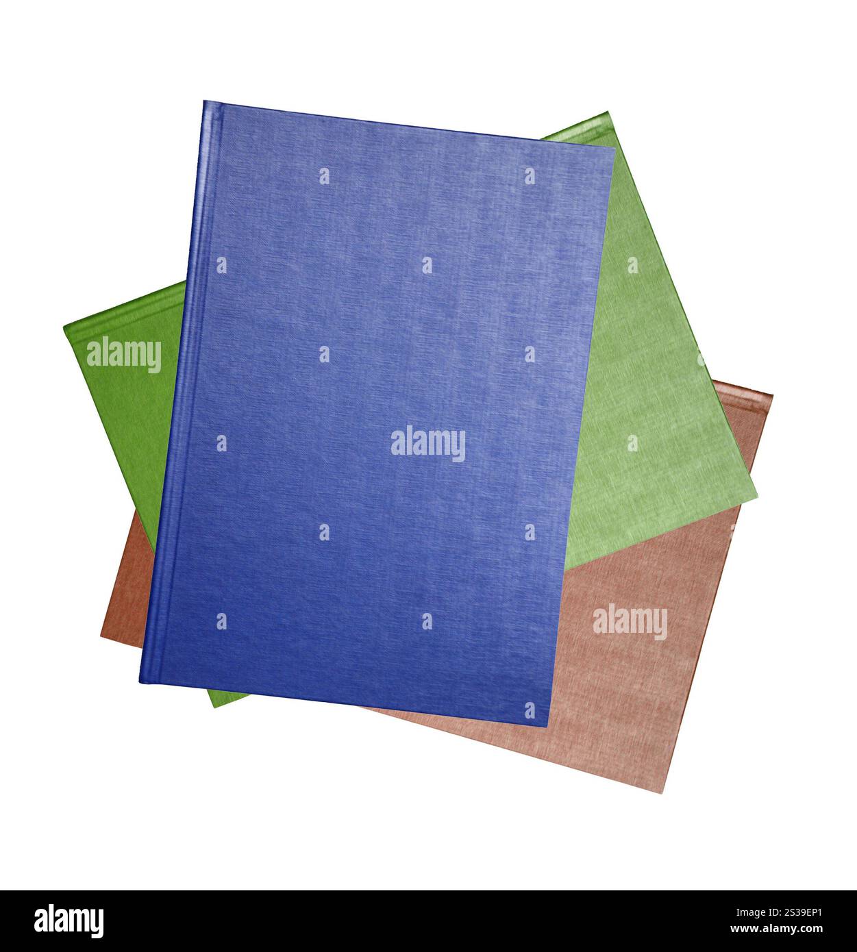 Blanc trois livres verticaux isolés sur fond blanc. Vierges trois livres debout isolés Banque D'Images