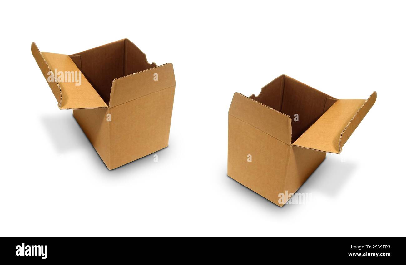 Boîte ouverte isolée sur fond blanc. Ouvrez la boîte Banque D'Images