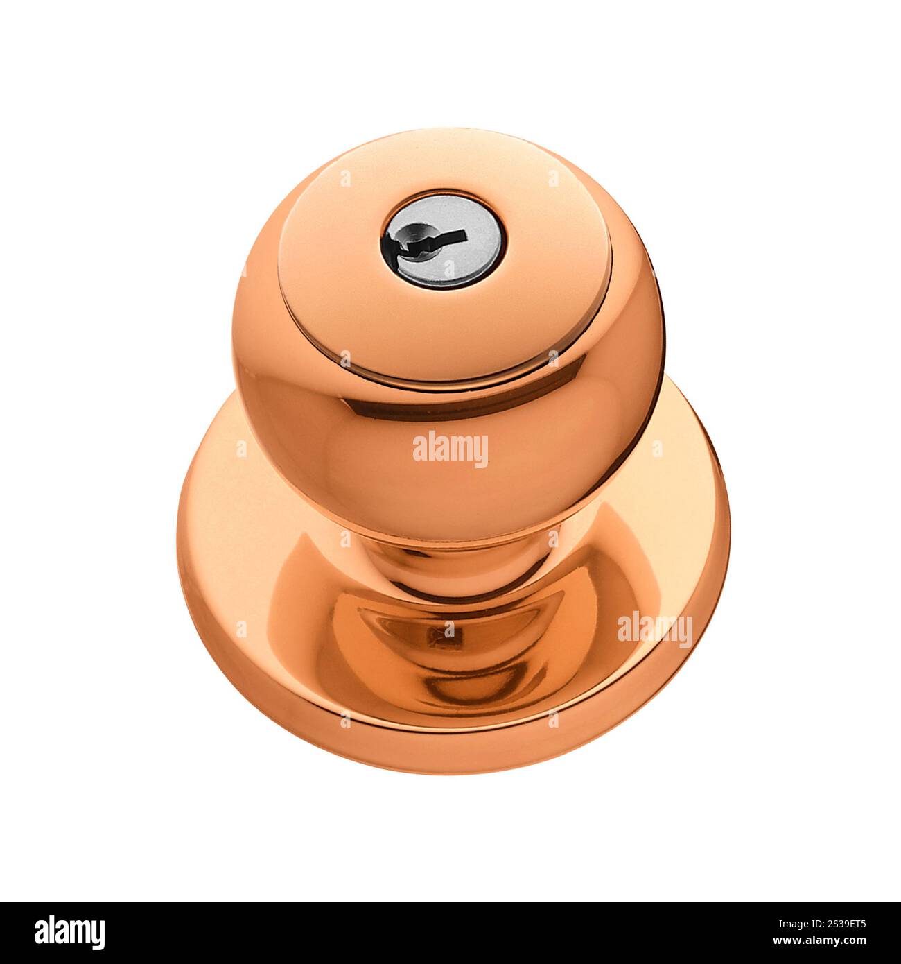 Bouton de porte doré isolé sur fond blanc. Poignée de porte dorée Banque D'Images