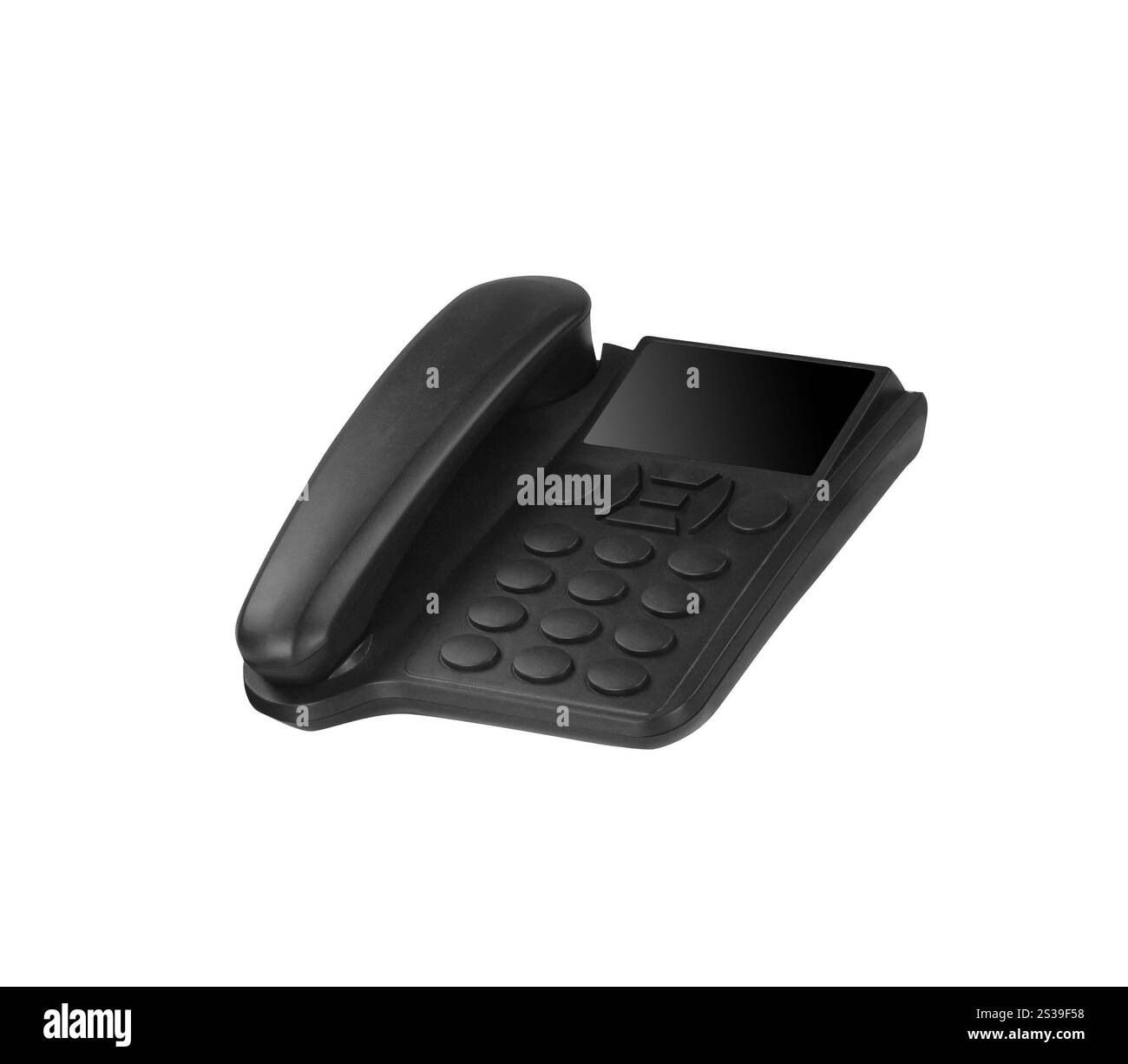 Téléphone de bureau noir isolé sur fond blanc Banque D'Images
