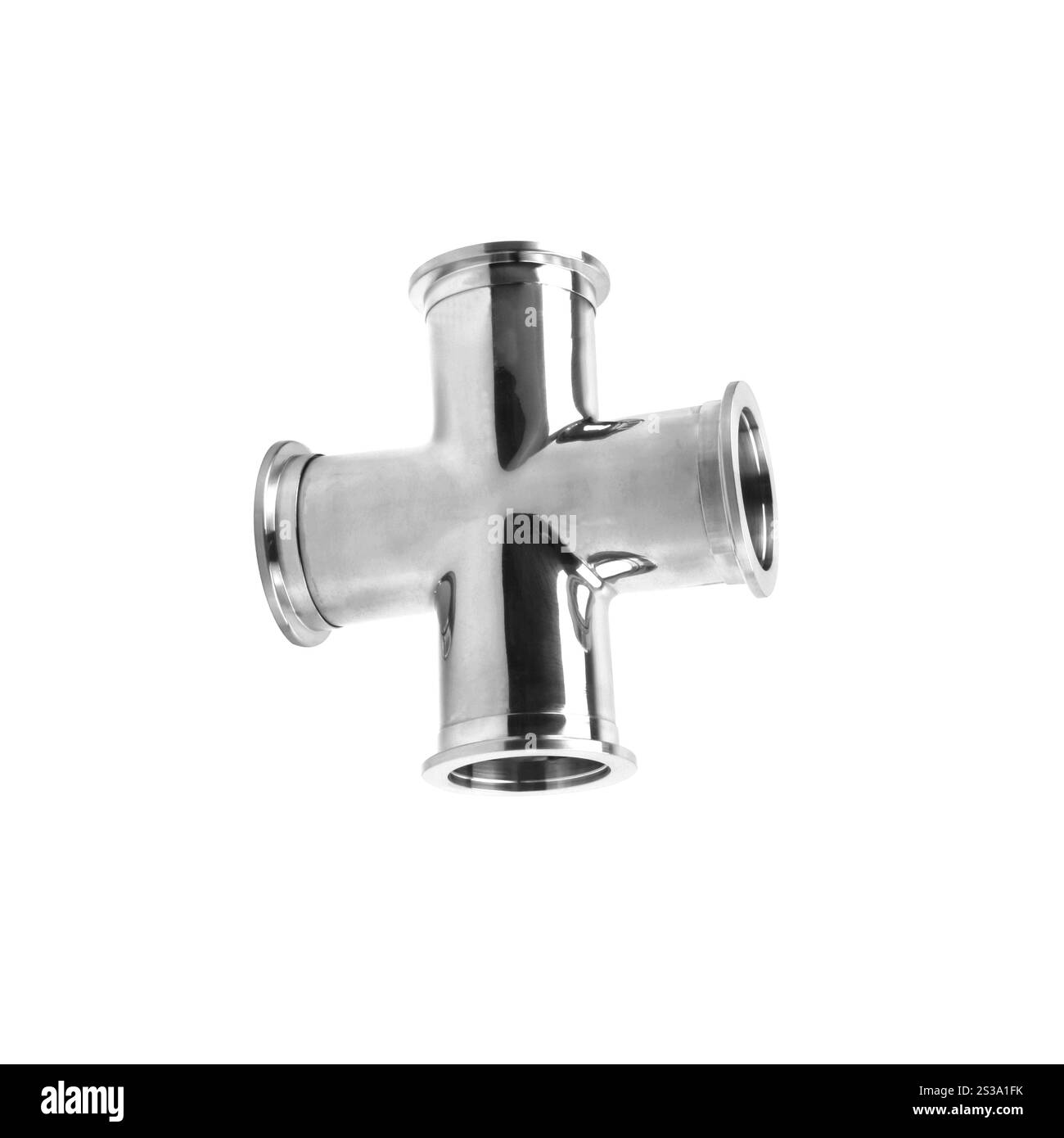 Croix de tuyau d'eau isolé sur fond blanc Banque D'Images