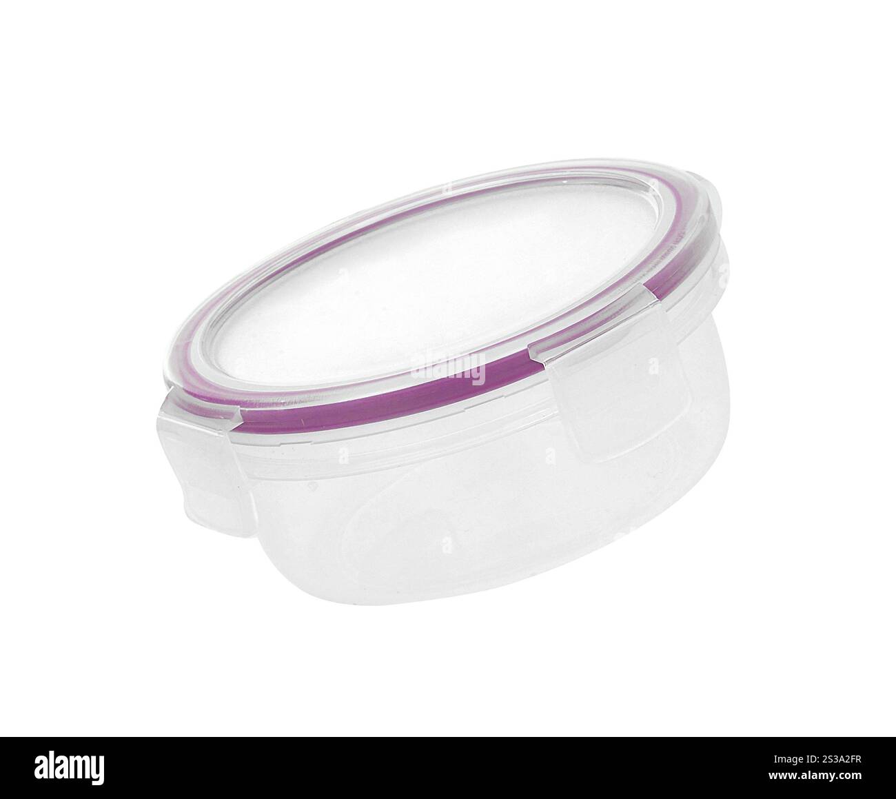 Récipient rond en plastique isolé sur fond blanc. Récipient rond en matière plastique Banque D'Images