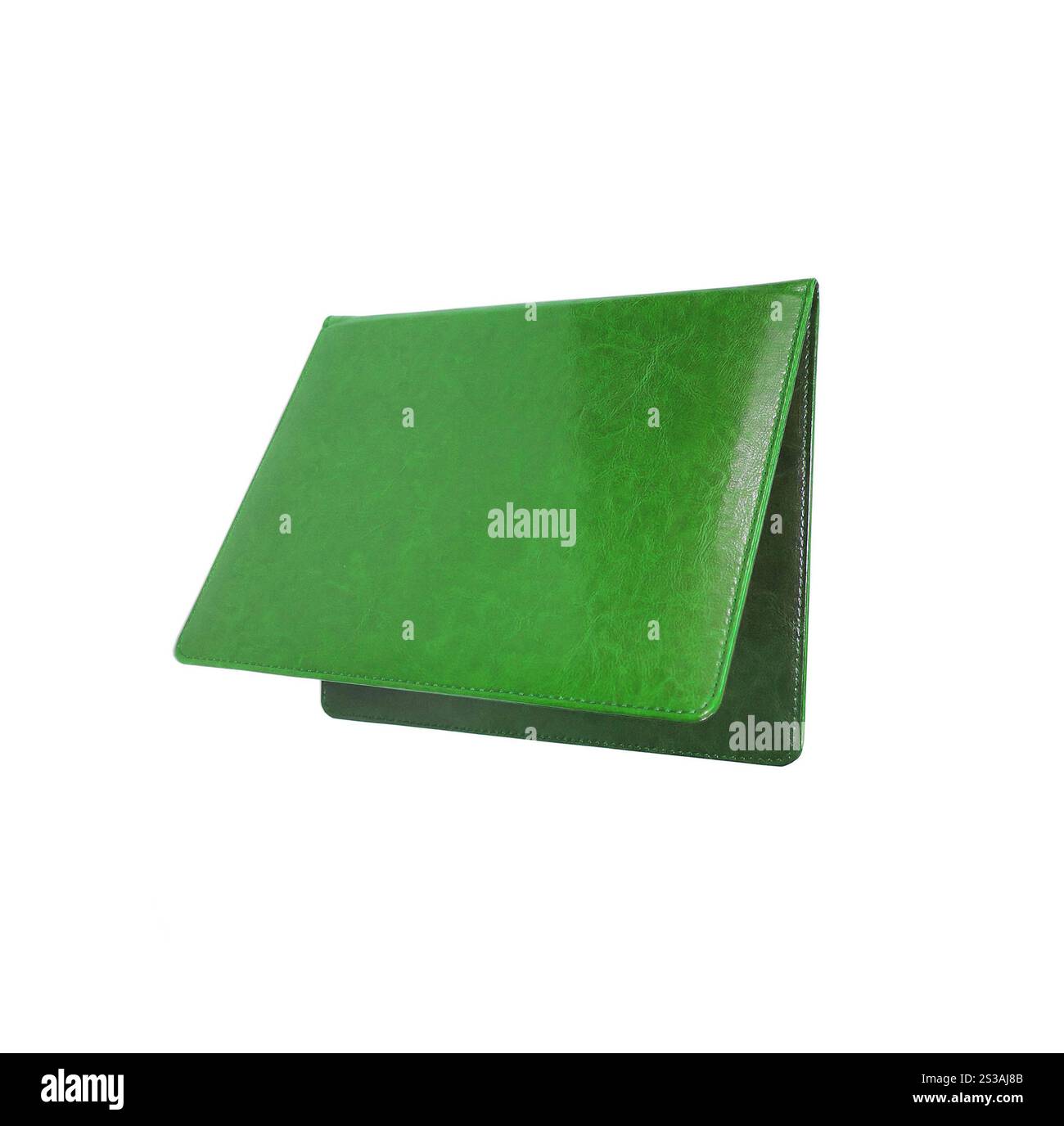Dossier en cuir vert isolé sur blanc. Dossier cuir vert Banque D'Images