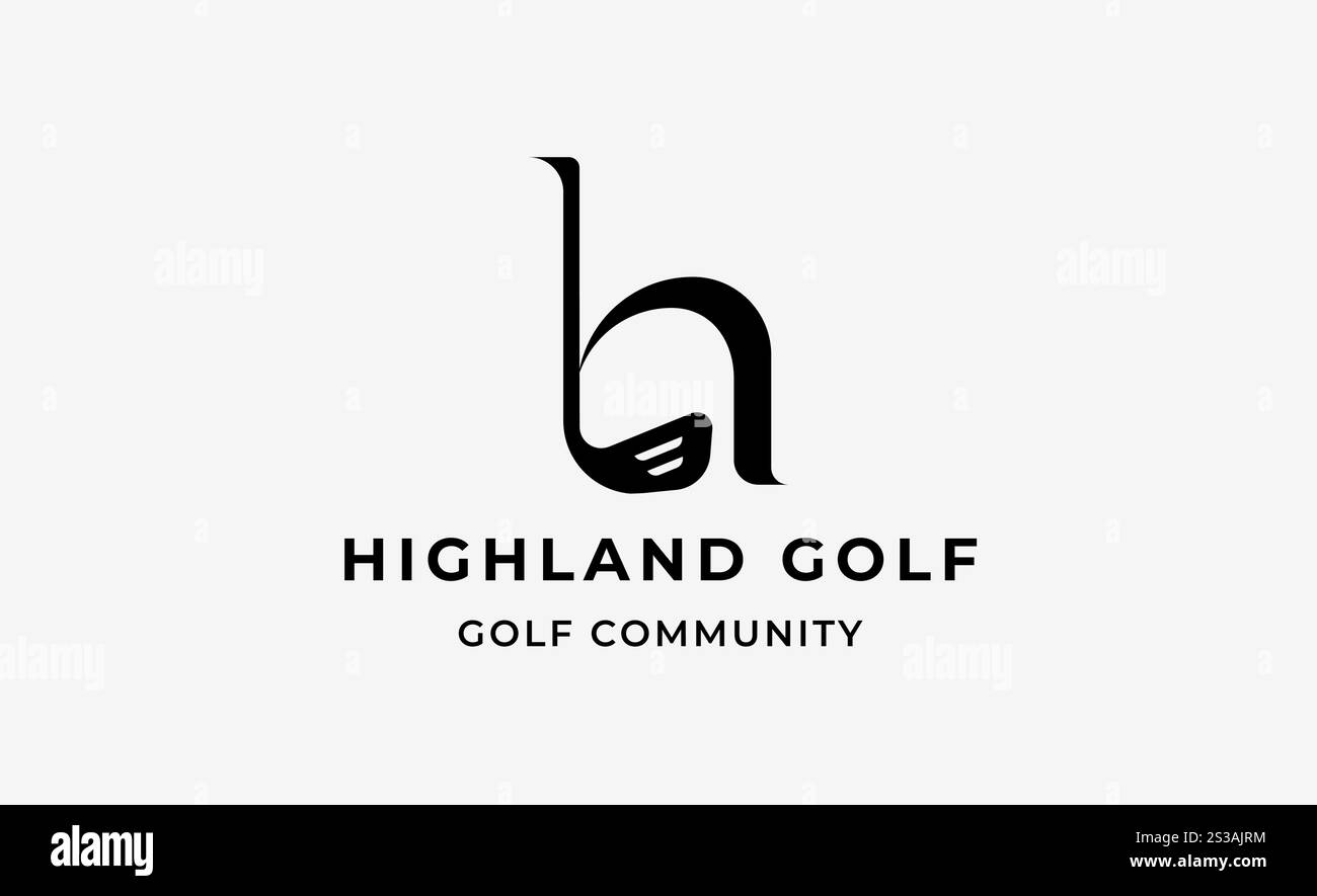 Logo monogramme design initial H et Golf. Balle de golf, bâton de golf et concept de typographie sportive. Conception de modèles de club et de communauté. Club et communauté Illustration de Vecteur