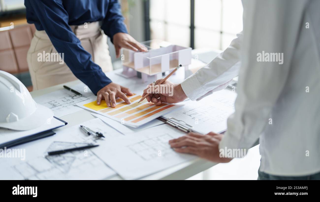 Architecture dessin sur architectural projet créatif architecture d'entreprise bâtiment construction ingénierie industrielle réalisation conception de planification Banque D'Images