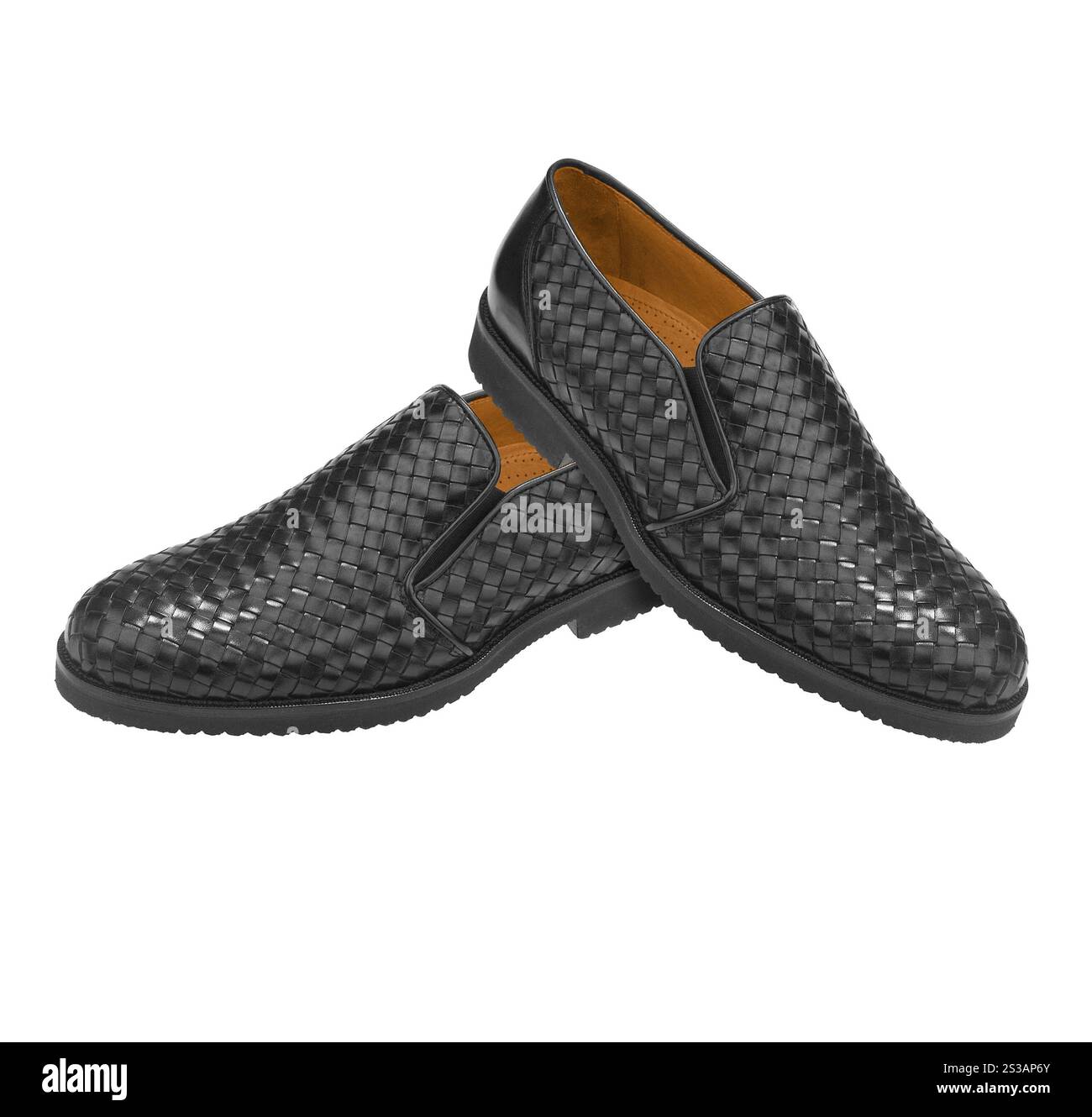 paire mans mocassins noirs isolés sur fond blanc. paire mans mocassins noirs isolés Banque D'Images