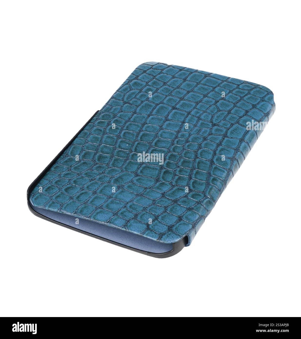 étui en cuir bleu carnet isolé. étui en cuir vert carnet isolé Banque D'Images