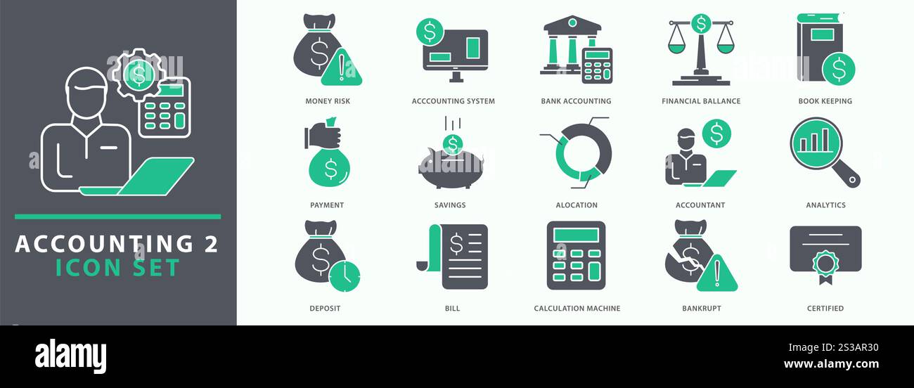 Icônes de comptabilité. Jeu d'icônes de comptabilité. Définir l'icône de comptabilité. Illustration vectorielle. contour modifiable. Illustration de Vecteur
