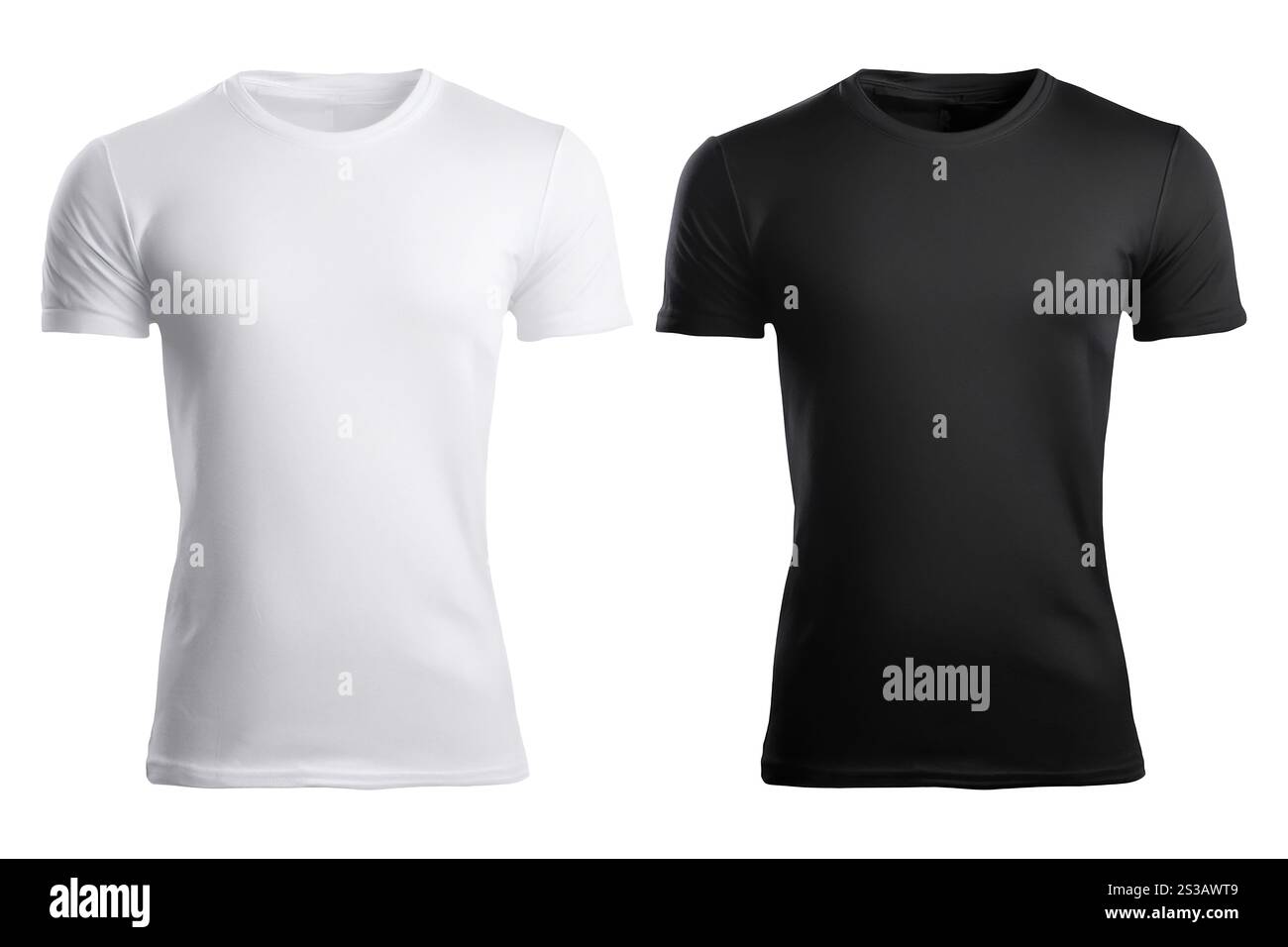 Modèle de maquette de t-shirt. T-shirt noir et blanc avec espace de copie vide. Tshirt vierge pour la vente au détail, l'art de portefeuille ou la publicité de marketing. T Banque D'Images