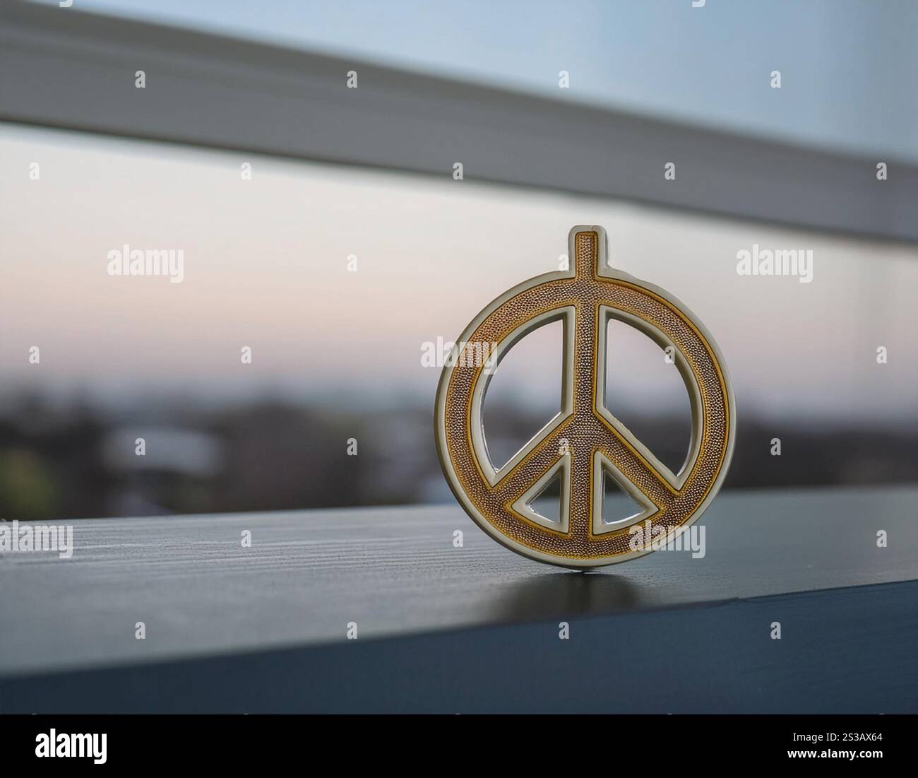 Image rapprochée d'un symbole de paix sur un fond calme, représentant l'harmonie, la tranquillité et l'unité. Symbole de paix sur un fond calme, représentant Banque D'Images