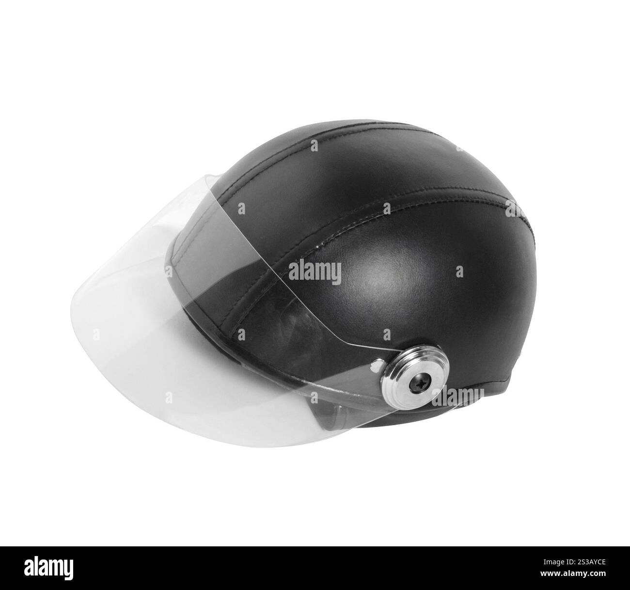 casque de police noir isolé sur fond blanc. casque de police noir Banque D'Images