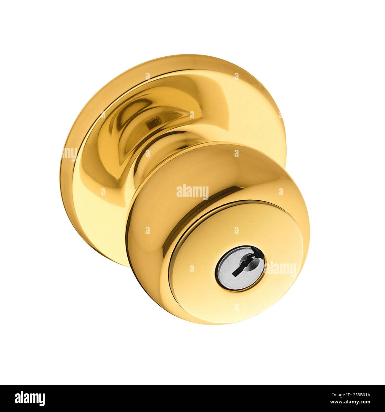 Bouton de porte doré isolé sur fond blanc. Poignée de porte dorée Banque D'Images