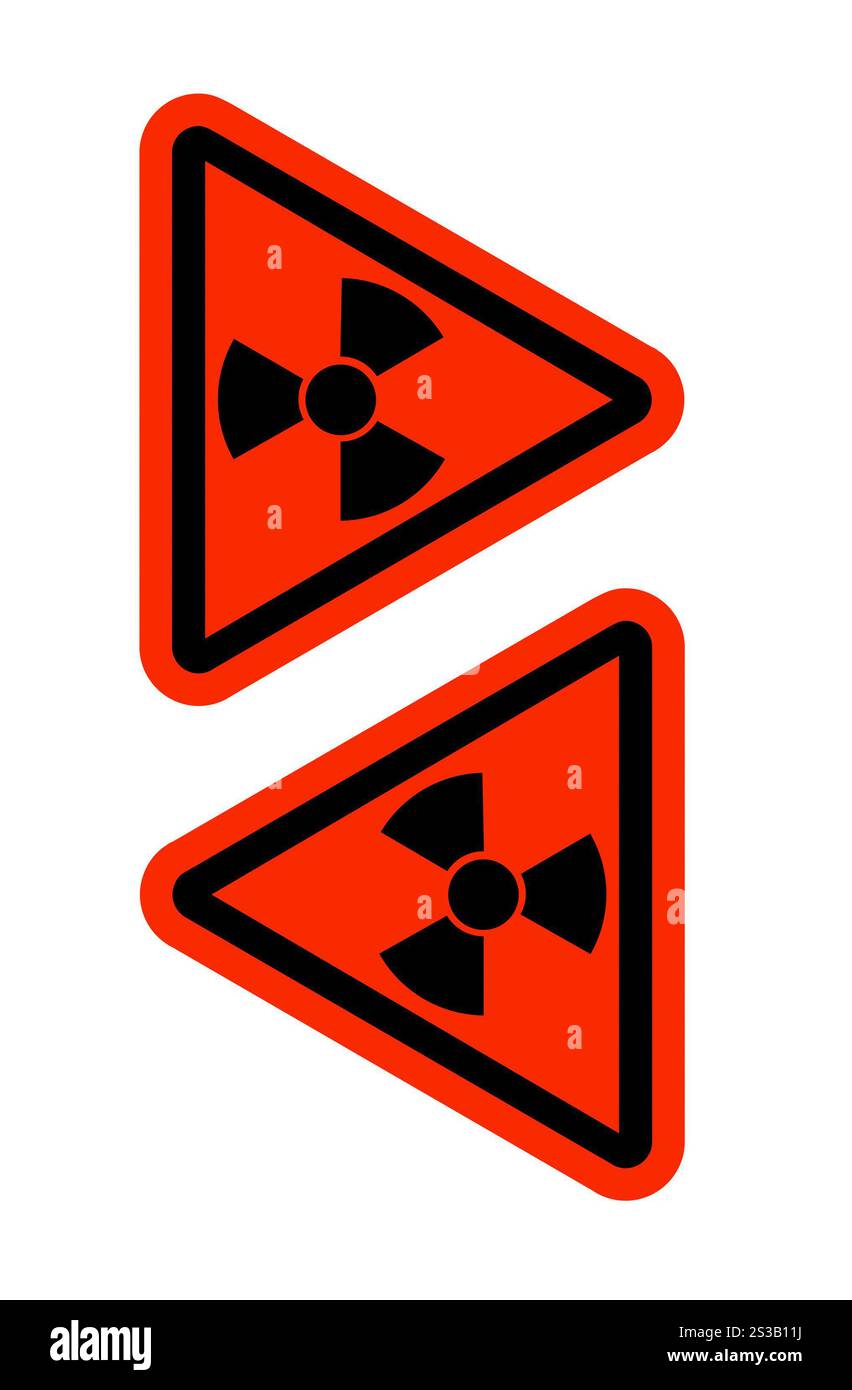 Signes de rayonnement avec surface jaune brillant isolé sur fond blanc. Signes de rayonnement avec surface jaune brillant Banque D'Images