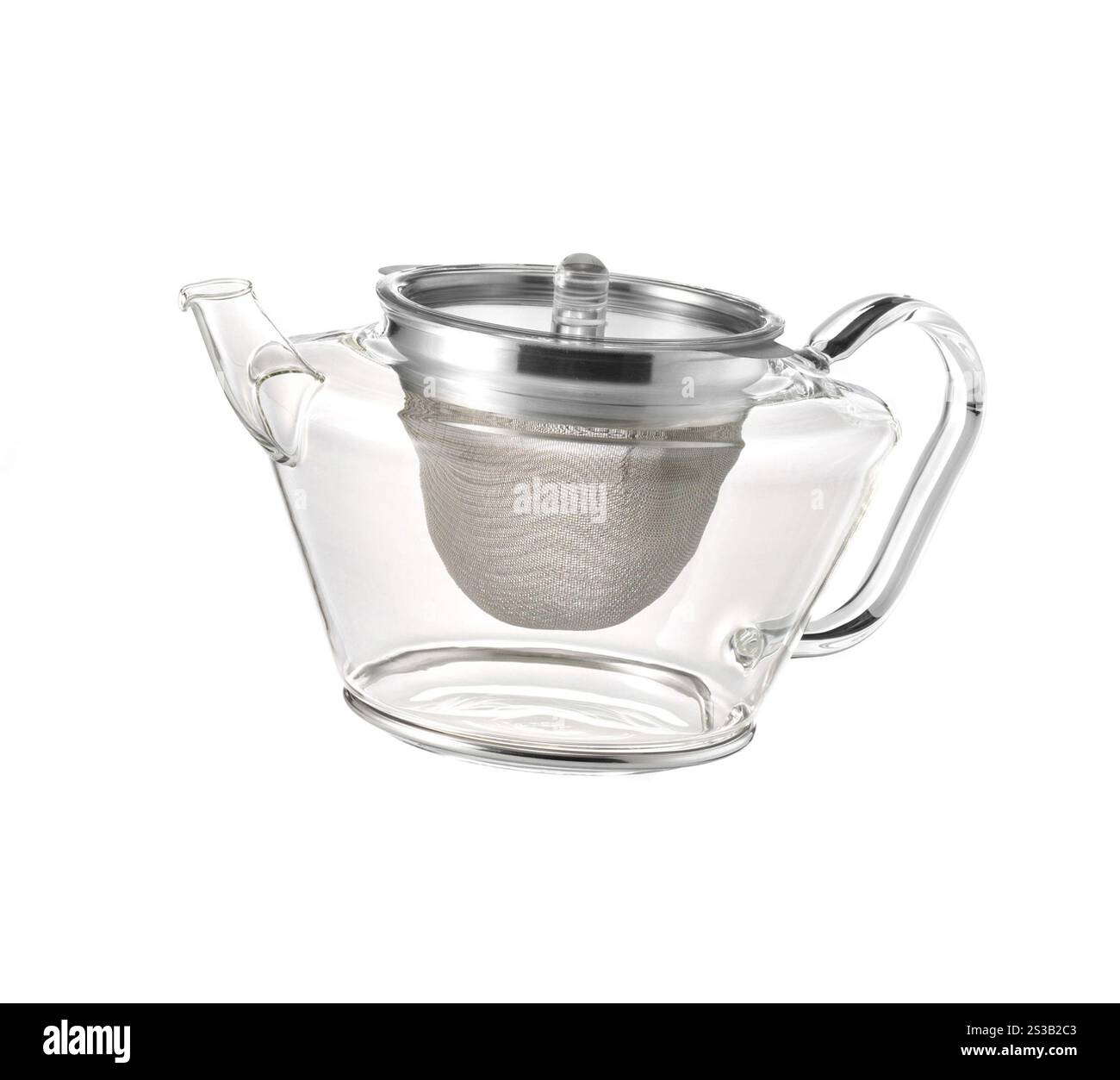 Théière en verre sur fond blanc. Théière en verre Banque D'Images