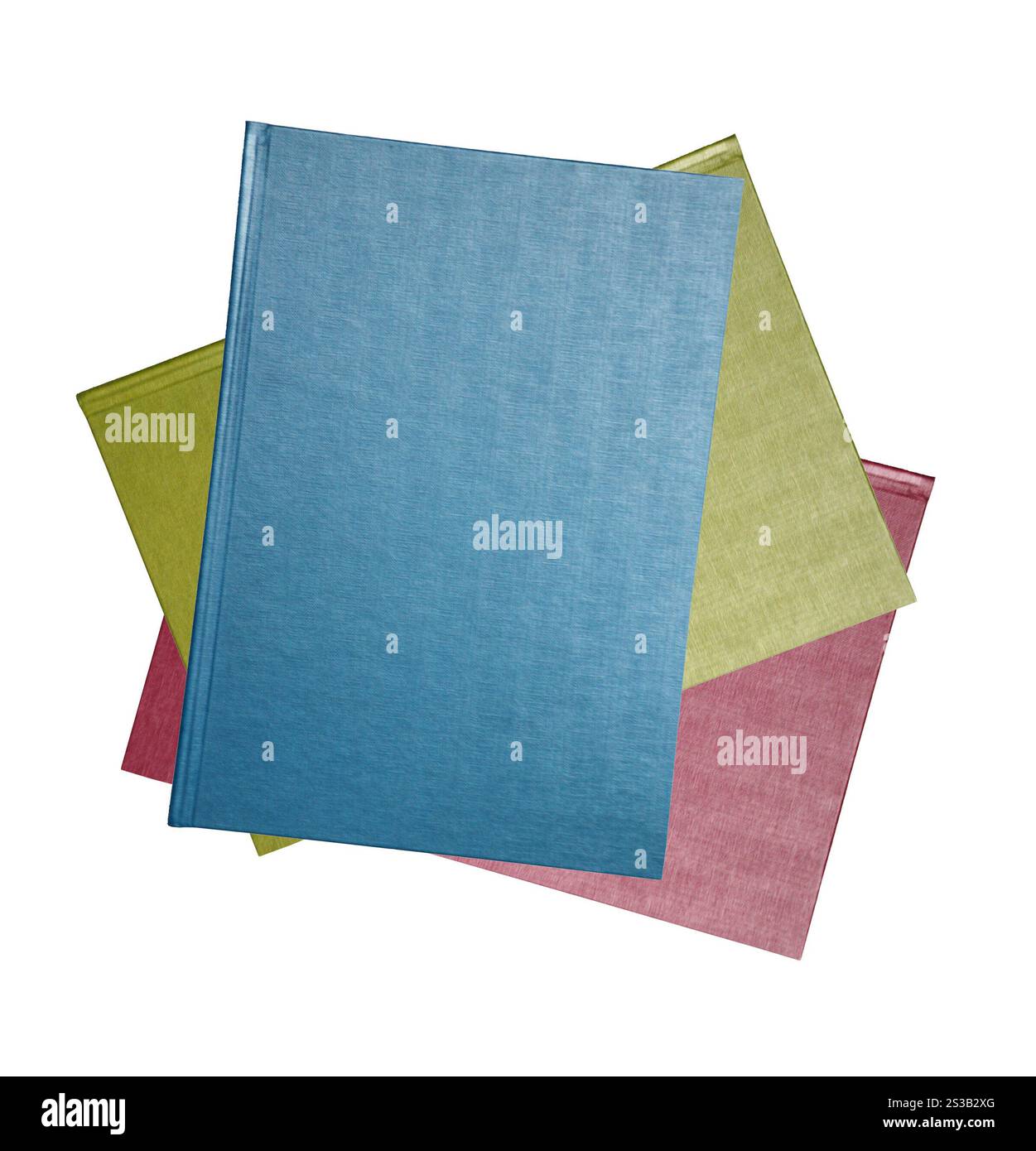 Blanc trois livres verticaux isolés sur fond blanc. Vierges trois livres debout isolés Banque D'Images