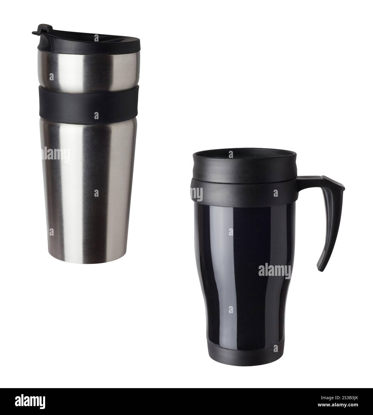 Tasse à café thermos de protection thermique isolée sur blanc. Tasse à café thermos avec protection contre la chaleur Banque D'Images