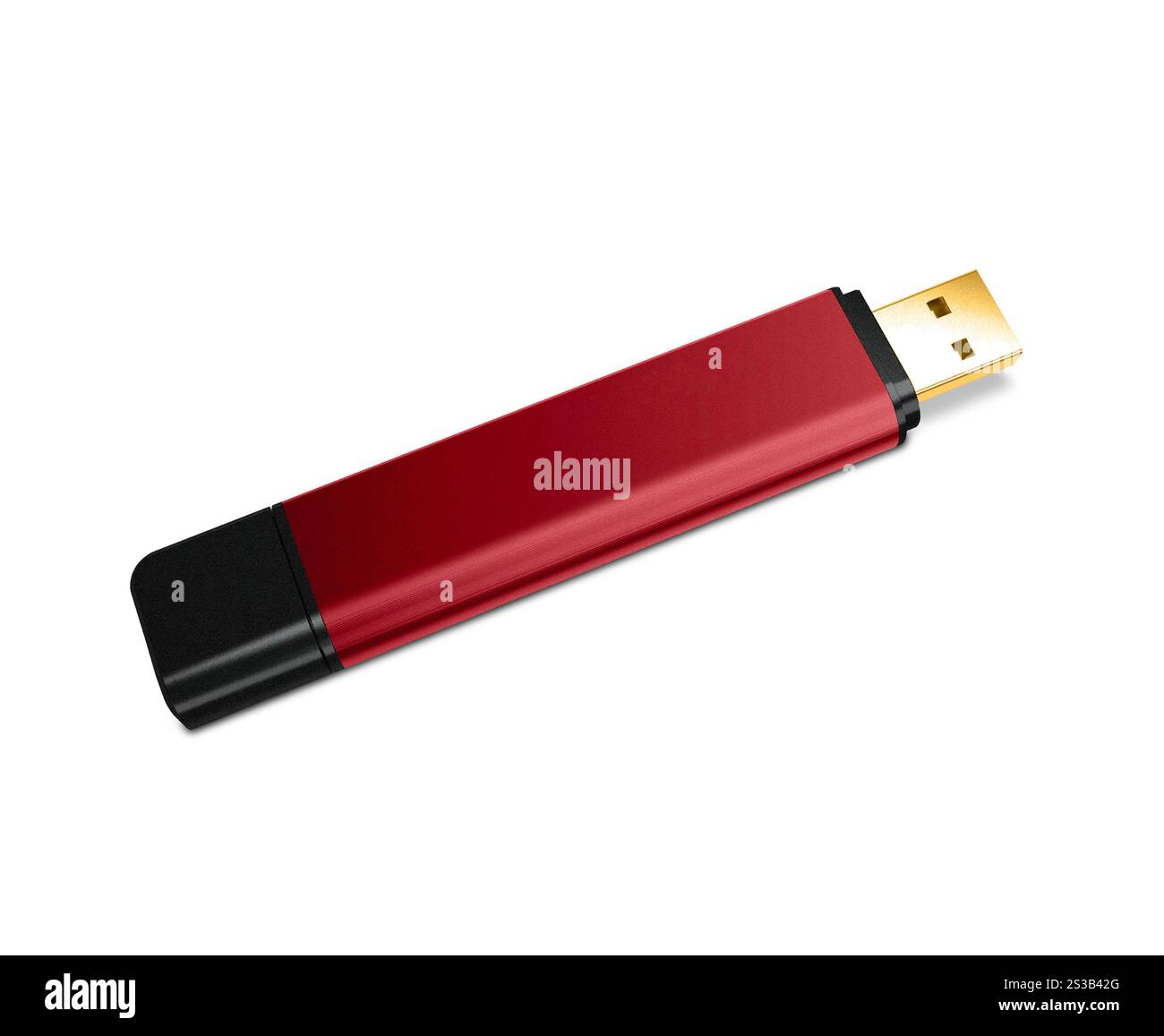 Clé USB rouge sur blanc. Clé USB rouge Banque D'Images