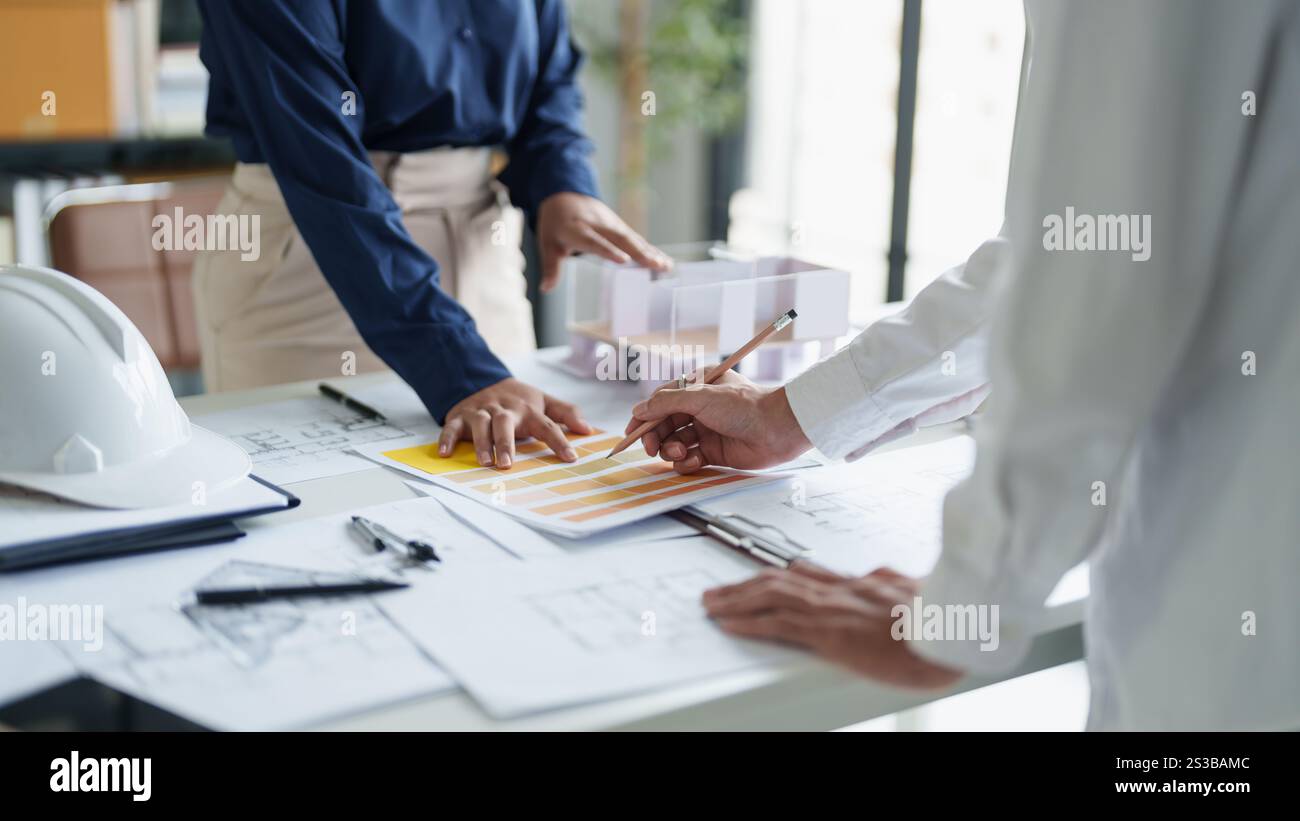 Architecture dessin sur architectural projet créatif architecture d'entreprise bâtiment construction ingénierie industrielle réalisation conception de planification Banque D'Images