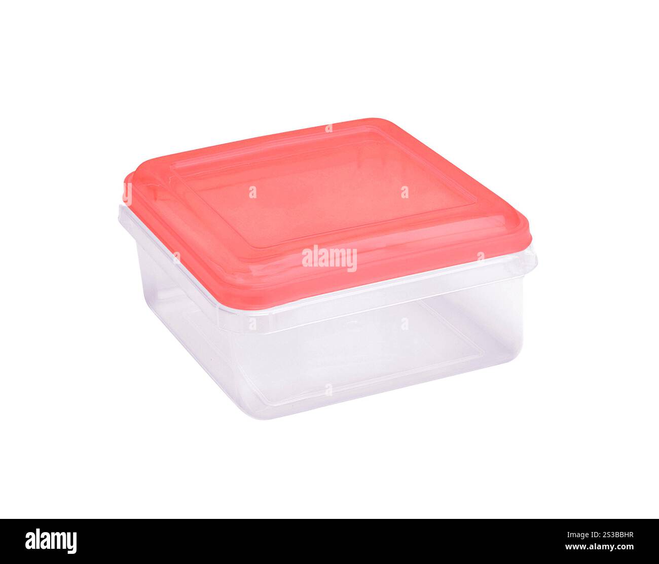 Récipient en plastique pour la nourriture isolé sur fond blanc Banque D'Images