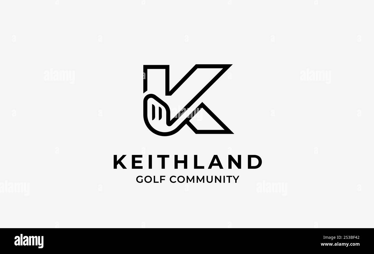 Logo monogramme design initial K et Golf. Balle de golf, bâton de golf et concept de typographie sportive. Conception de modèles de club et de communauté. Club et communauté Illustration de Vecteur