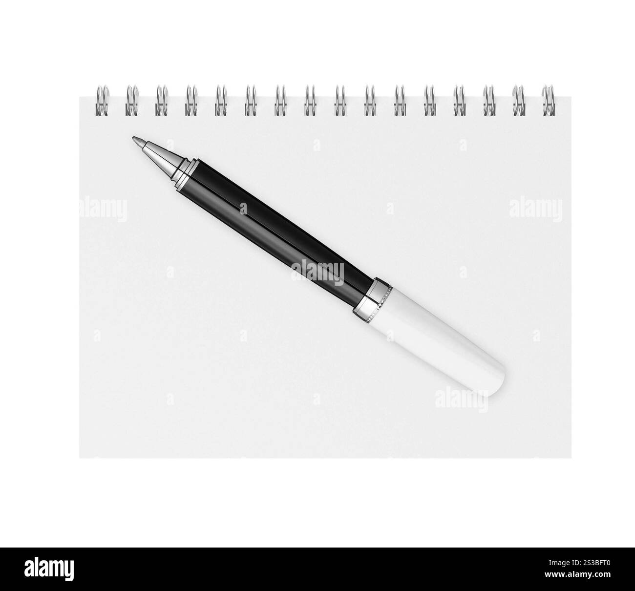 Remarque vierge du papier avec un stylo. isolé sur blanc. Banque D'Images