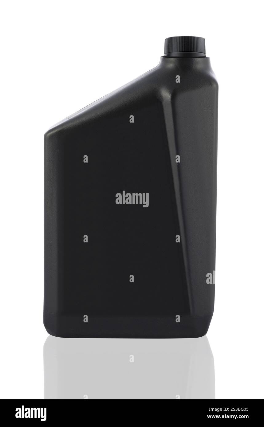 Bouteille avec de l'huile machine isolé sur fond blanc Banque D'Images