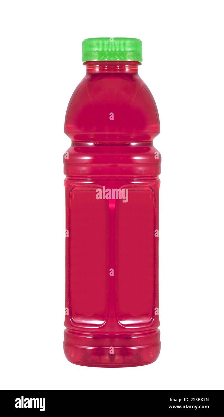 Boisson énergétique rouge dans une bouteille en plastique. boisson énergétique bleue dans une bouteille en plastique Banque D'Images