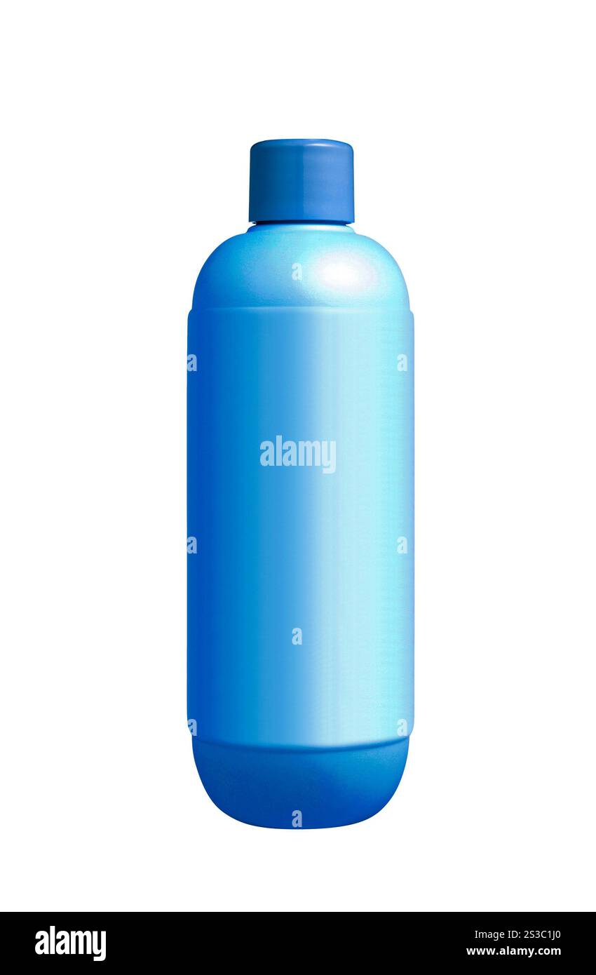 Bouteille en plastique de shampooing bleu isolé sur fond blanc. Bouteille en plastique de shampooing rouge isolée sur fond blanc Banque D'Images